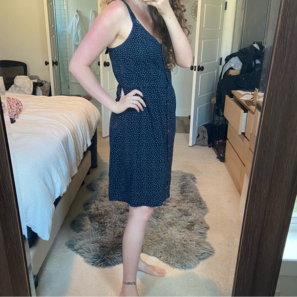 Gap navy dress with polka dots, size M Tall, elastic band on the back of dress - Picture 3 of 3